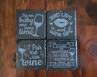 Engraved Slate Coasters: Sarcastic Wine Lover Gift