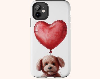 Funda para teléfono con diseño de cachorro de San Valentín en acuarela