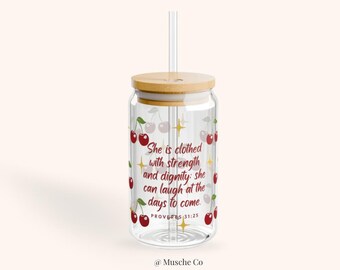 Vaso para sorber con diseño de cereza de Proverbios 31