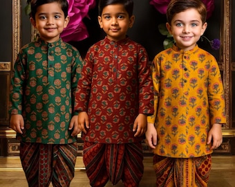 Kids Kurta Dhoti Pants Printed Colorful for Baby Boys Kids Jippa Indian Ethnic Wear