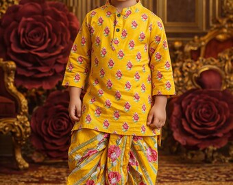 Bolly Boys Kids Kurta Printed Dhoti Pants Floral Leaves for Baby Boys and Kids