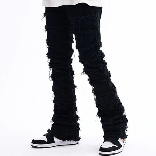 Blue Stacked Distressed Flared Jeans Mens Flared Pants Men Etsy Canada