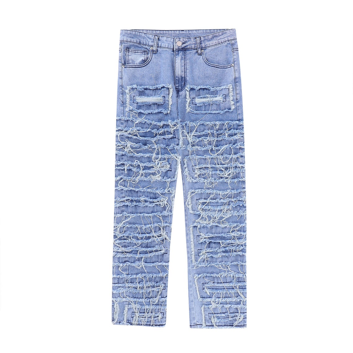 Blue Stacked Distressed Flared Jeans Mens Flared Pants Men - Etsy