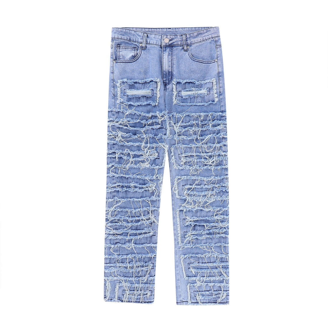 Blue Stacked Distressed Flared Jeans Mens Flared Pants Men Etsy