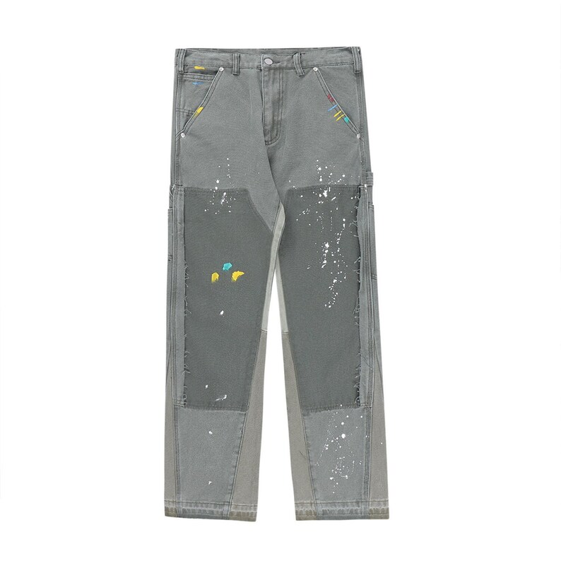 Flared Jeans Paint Splatter Wide Leg Denim Pants Mens Flare Etsy