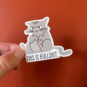 Esta es una calcomanía de vinilo de gato de mierda, divertida, sutil, humor adulto, calcomanía para computadora portátil, calcomanía para botella de agua, regalo de broma, broma, sabelotodo, técnico veterinario