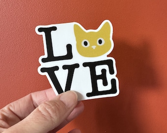 LOVE with cat face sticker, vinyl sticker, adult humor, laptop decal, water bottle sticker, veterinary, prank, vet tech, NY, waterproof