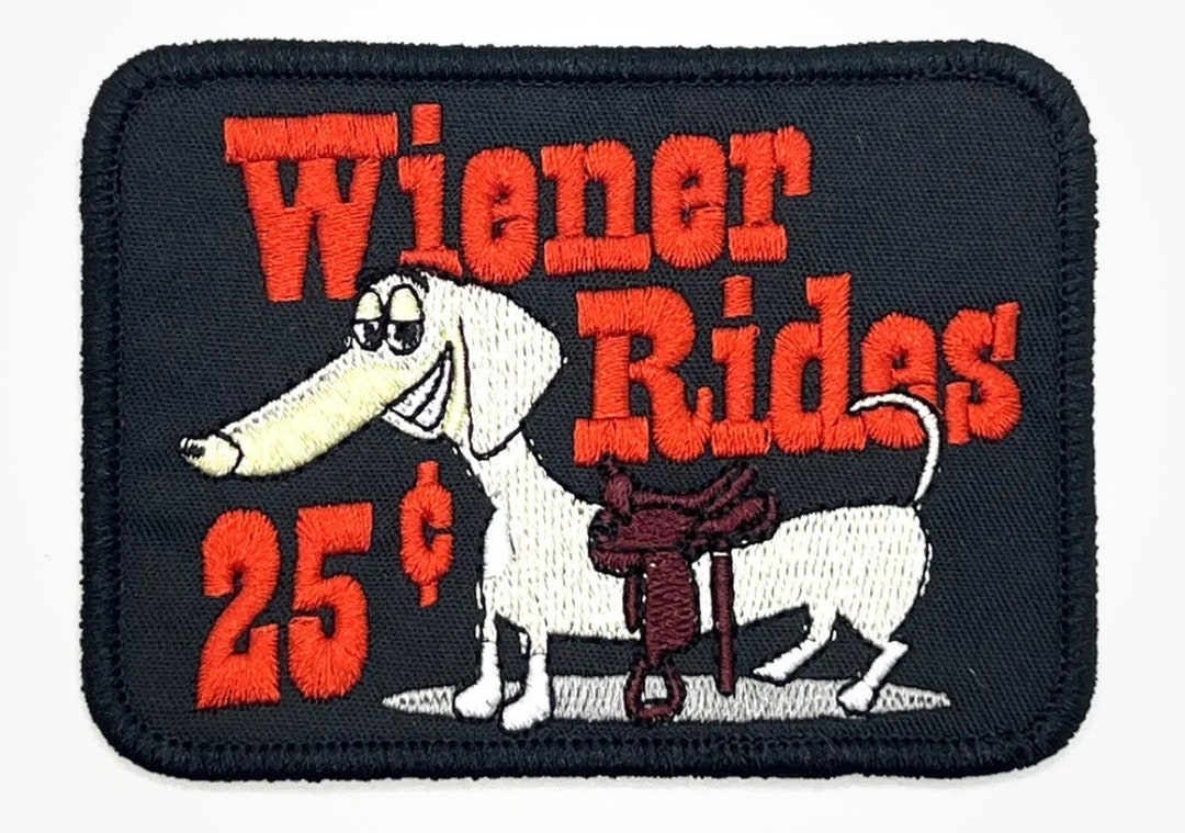 Wiener Rides 25 Cents Black Humorous Dog Funny Vintage Style Patch Cap ...