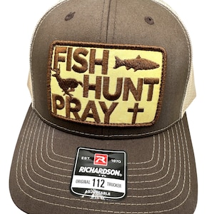 Fish Hunt Pray Brown Christian Richardson 112 Trucker Snapback Hat Cap Vintage Style Patch Retro Throwback