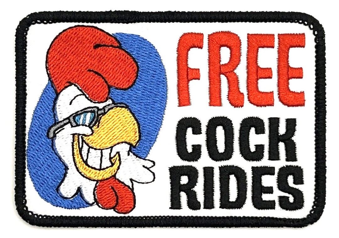 Free Cock Rides Adult Humorous Rooster Gag Funny Vintage Style Patch ...