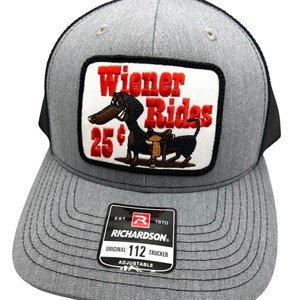25 Cent Wiener Rides Dachshund Dog Funny Adult Humor Richardson 112 Trucker Snapback Hat Cap Vintage Style Patch Throwback