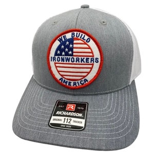 We Build America Ironworkers Union Patriotic USA Flag Richardson 112 Trucker Snapback Hat Cap Vintage Style Patch Retro Throwback