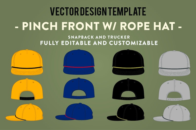 Hat Design Template Bundle Pack for Adobe Illustrator Customizable Real