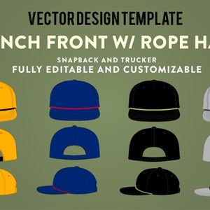 Pinch Front Hat with Rope - Customizable Vector Design Template for Adobe Illustrator | Real-World Sewing Lines, Closures & Patches