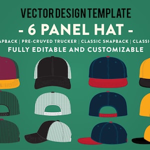 6 Panel Hat - Customizable Vector Design Template for Adobe Illustrator | Real-World Sewing Lines, Closures & Patches