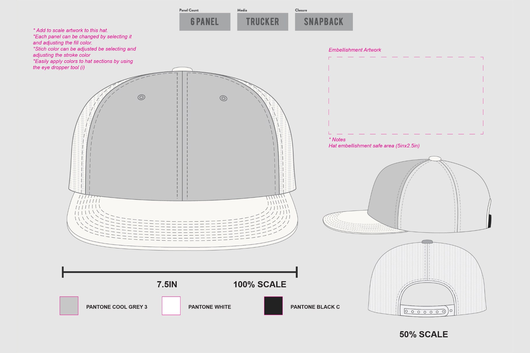 6 Panel Hat Customizable Vector Design Template for Adobe Illustrator