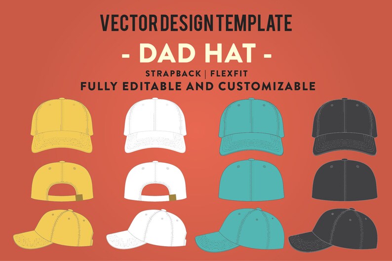 Hat Design Template Bundle Pack for Adobe Illustrator Customizable Real