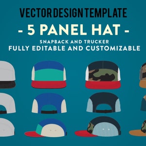 5 Panel Hat - Customizable Vector Design Template for Adobe Illustrator | Real-World Sewing Lines, Closures & Patches
