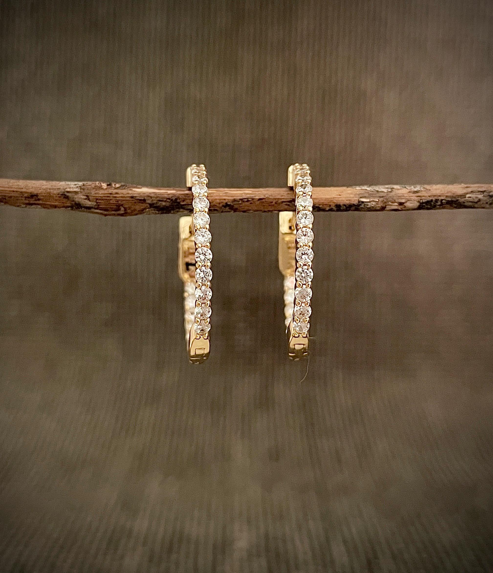 Créoles en diamant de taille moyenne en or, créoles en zircone cubique, créoles en diamant minces, créoles en CZ intérieur et extérieur, créoles en diamant