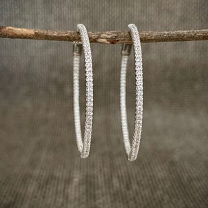 Große Silber Diamant Creolen, Cubic Zirkonia Creolen, Inside Out Diamant Creolen, dünne Diamant Creolen, übergroße Pave CZ Creolen