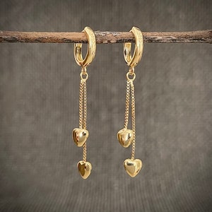 Puff Heart Earrings, Heart Earrings, Gold Dangle Heart Earrings, Mother’s Day Gifts, Gifts For Teens, Heart Huggies, Jewelry For Mom