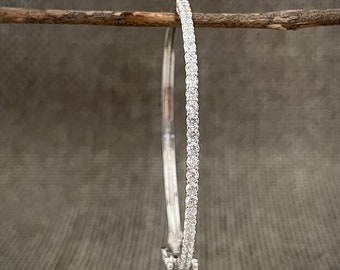 Bracelet jonc diamants argentés, jonc empilable en argent, jonc cz, bracelet jonc tennis, bracelet empilable en argent, bracelet tennis en argent