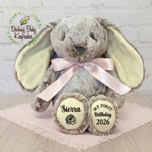 My First Birthday Bunny Stuffed Animal, 1st Birthday Gift, First Birthday Bunny, Happy Birthday Baby Gift, Personalized First Birthday