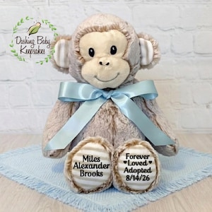 Personalized Adoption Monkey Plush, Adoption Stuffed Animal, Adoption Gift For Child, Adoption Day Gift, Custom Adoption Gift, Monkey Gift