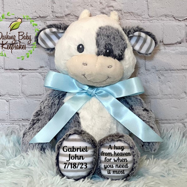 Personalized Child Loss Keepsake, Infant Loss Remembrance, Miscarriage Gift, A Hug From Heaven When You Need It The Most, Cow Stuffed Animal