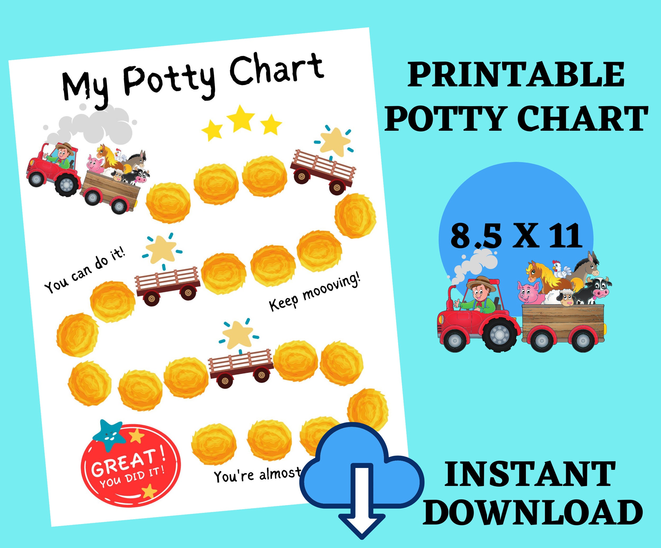 Potty Training Chart, Printable Reward Chart for Potty Training, Farm ...
