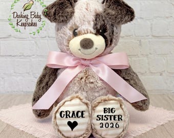 Personalized Big Sister Puppy Stuffed Animal, Gift For Sibling, Big Sister Gift From Baby, Custom Puppy Plush, Big Sister Keepsake
