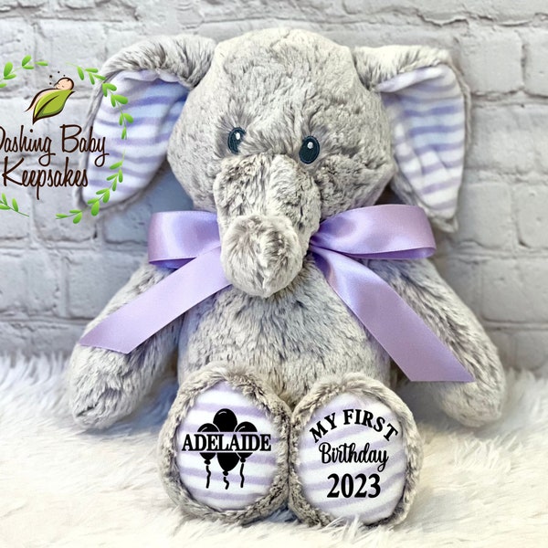 My First Birthday Elephant Stuffed Animal, 1st Birthday Gift, First Birthday Elephant, Happy Birthday Baby Gift, Personalized First Birthday