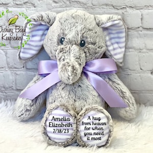 Personalized Child Loss Keepsake, Infant Loss Remembrance, Miscarriage Gift, A Hug From Heaven When You Need It The Most, Elephant Plush