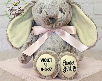 Personalized Flower Girl Bunny Stuffed Animal, Flower Girl Keepsake, Flower Girl Proposal, Wedding Proposal Gift, Custom Flower Girl Gift