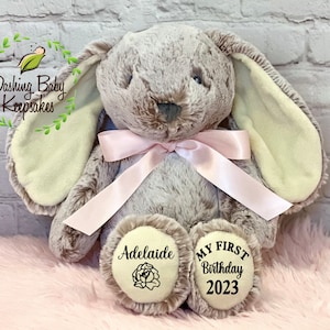 My First Birthday Bunny Stuffed Animal, 1st Birthday Gift, First Birthday Bunny, Happy Birthday Baby Gift, Personalized First Birthday