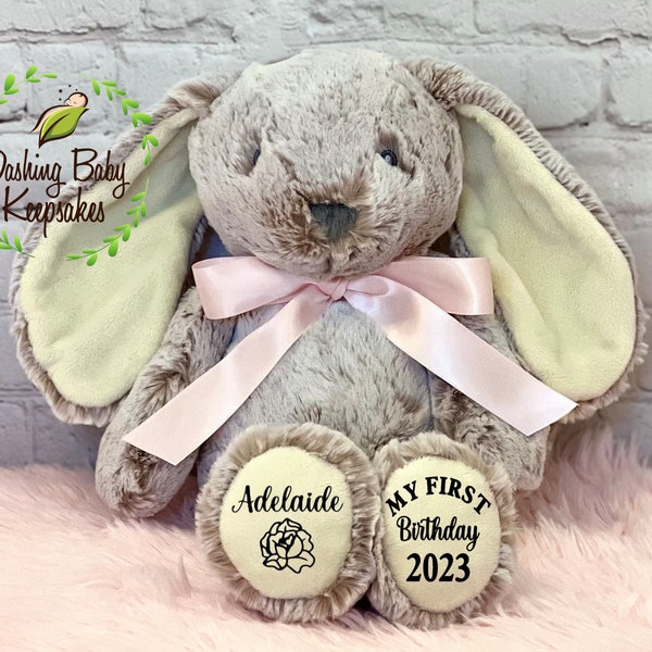 My First Birthday Bunny Stuffed Animal, 1st Birthday Gift, First Birthday Bunny, Happy Birthday Baby Gift, Personalized First Birthday