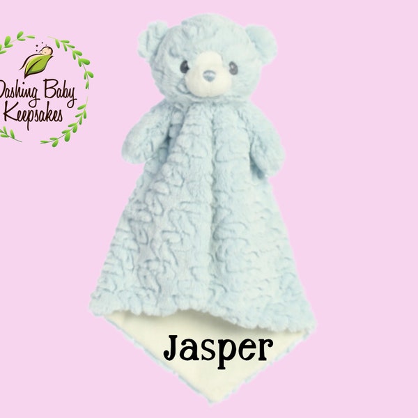 Personalized Blue Bear Blanket, Baby Security Blanket, Custom Baby Gift, Personalized Bear Luvster, Bear Blanket, Bear Lovey, Baby Boy Gift