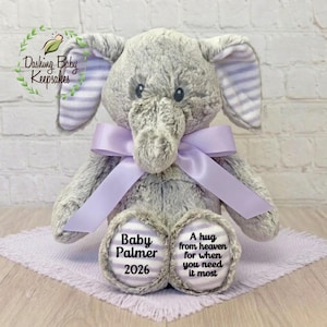 Personalized Child Loss Keepsake, Infant Loss Remembrance, Miscarriage Gift, A Hug From Heaven When You Need It The Most, Elephant Plush
