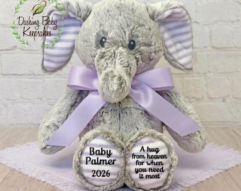 Personalized Child Loss Keepsake, Infant Loss Remembrance, Miscarriage Gift, A Hug From Heaven When You Need It The Most, Elephant Plush