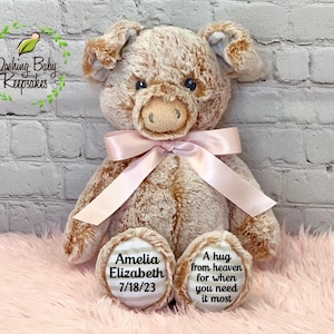 Personalized Child Loss Keepsake, Infant Loss Remembrance, Miscarriage Gift, A Hug From Heaven When You Need It The Most, Pig Stuffed Animal