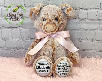 Personalized Child Loss Keepsake, Infant Loss Remembrance, Miscarriage Gift, A Hug From Heaven When You Need It The Most, Pig Stuffed Animal
