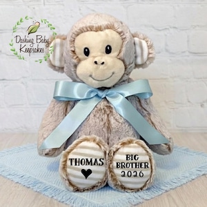 Personalized Big Brother Monkey Stuffed Animal, Gift For Sibling, Big Brother Gift From Baby, Custom Monkey Plush, Big Brother Keepsake