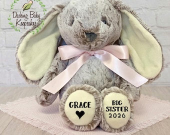 Personalized Big Sister Bunny Stuffed Animal, Gift For Sibling, Big Sister Gift From Baby, Custom Bunny Rabbit Plush, Big Sister Keepsake