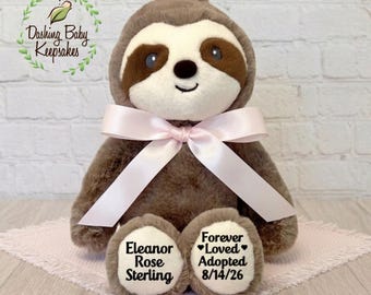 Personalized Adoption Sloth Plush, Adoption Stuffed Animal, Adoption Gift For Child, Adoption Day Gift, Custom Adoption Gift, Custom Sloth