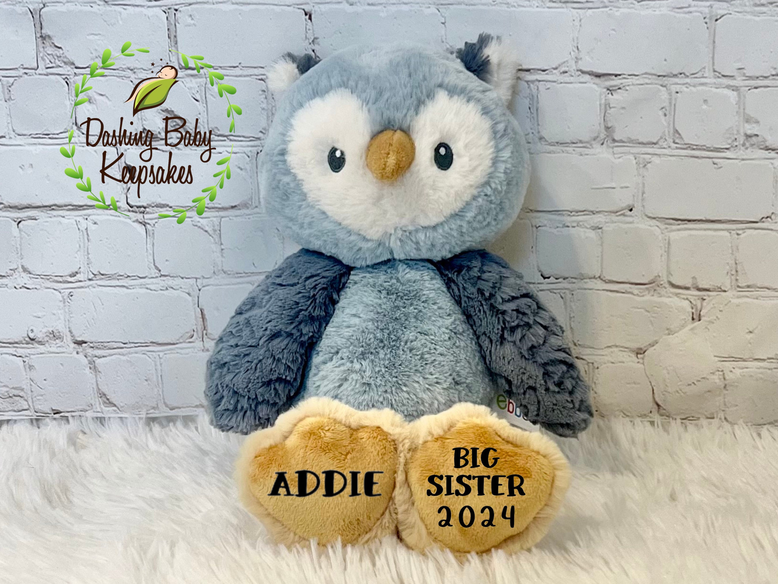 Personalized Big Sister Owl Stuffed Animal, Gift For Sibling, Big Sister Gift From Baby, Custom Owl 