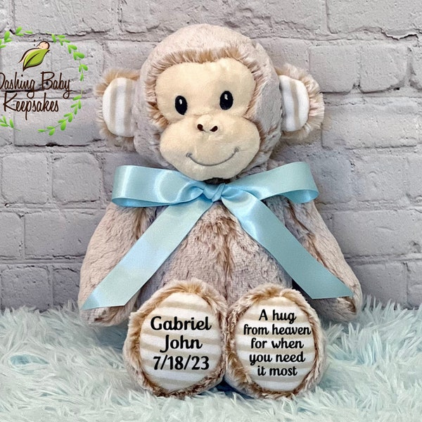 Personalized Child Loss Keepsake, Infant Loss Remembrance, Miscarriage Gift, A Hug From Heaven When You Need It The Most, Monkey Plush