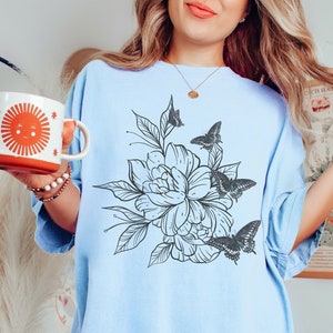 Comfort Colors Butterfly Shirt - Butterflies Shirt - Monarch Shirt - Monarch Butterfly Shirt - Pressed Flowers - Butterflys Shirt