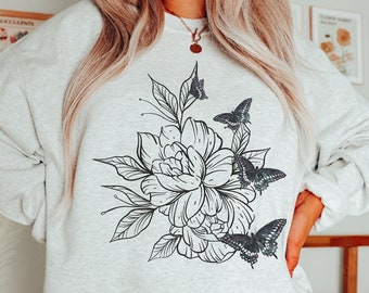 Butterfly Sweatshirt - Butterflies Sweatshirt - Monarch Sweatshirt - Monarch Butterfly Sweatshirt - Pressed Flowers - Wildflower Sweatshirt