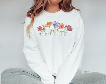 Wild Flowers Sweatshirt, Wildflower Sweatshirt,, Floral Sweatshirt, Flower Sweatshirt, Bouquet Sweatshirt, Cadeau voor haar, Beste Vriend Cadeau