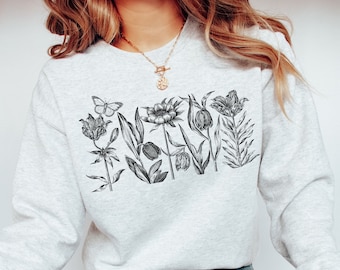 Bloemen Sweatshirt, Bloem Sweatshirt, Wildflower Boeket Sweatshirt, Wild Bloemboeket, Wild Bloemen Sweatshirt, Wildflower Sweatshirt